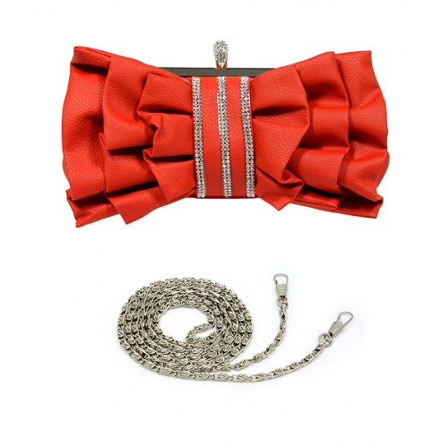 Evening Bag - Ruffled w/ Linear Beads – Red – BG-444MRD